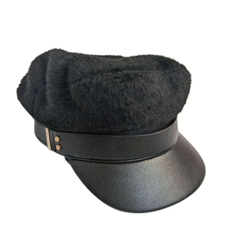 Scala vintage baker newsboy cap black fuzzy slouchy hat unisex